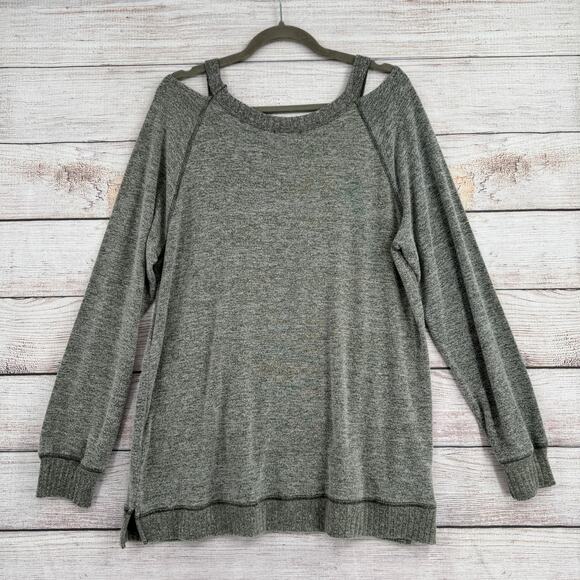 Saturday Sunday Anthropologie Cold Shoulder Sweater Womens XL Heathered Gray - Picture 2 of 13